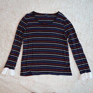 Women's XL Tommy Hilfiger Striped Shirt with Ruffle Cuffs Very Soft Like New
